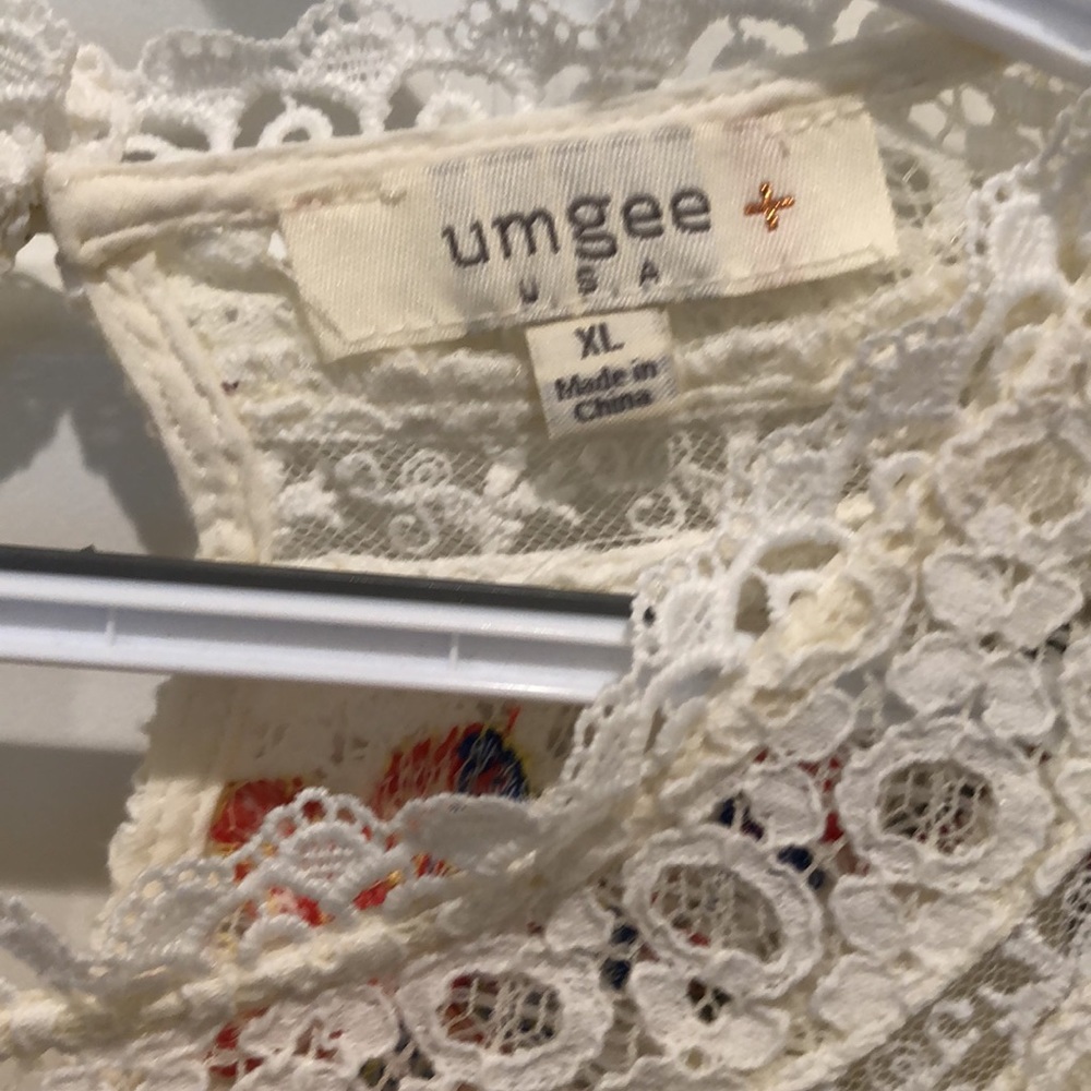 Umgee Lace Embroidered Floral Top Tunic Blouse Ivory XL - Picture 4 of 12